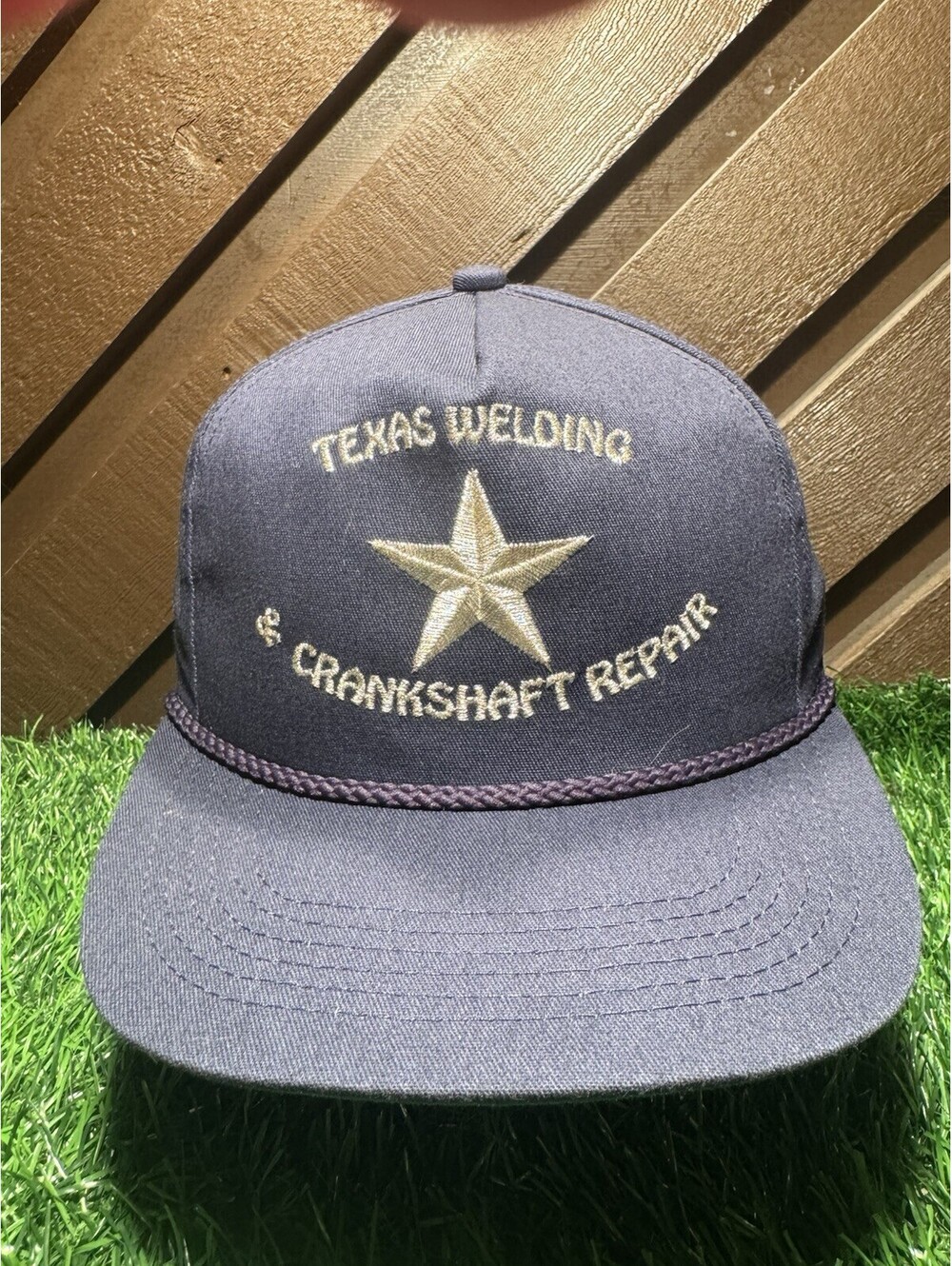 Vtg 1990s TEXAS WELDING CRANKSHAFT REPAIR Rope Hat Legend USA Leather Gold Clasp